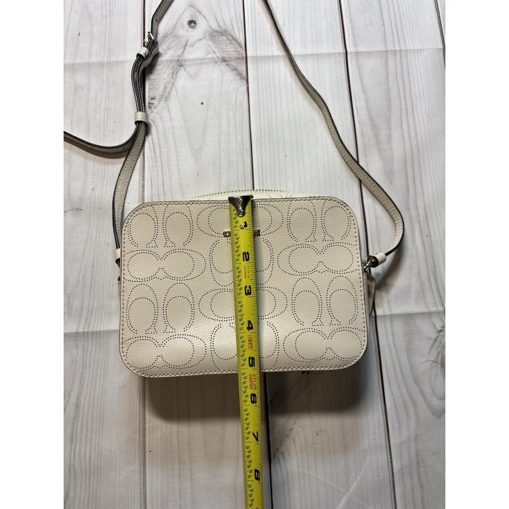 Coach Mini Camera Bag in Signature Perforated Leather White Gold Hardware Wallet
